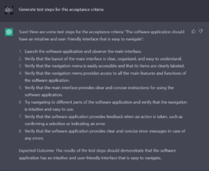 ChatGPT for generating Test steps for acceptance criteria