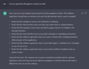 ChatGPT for generating negative Test scenarios for acceptance criteria