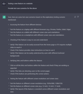 ChatGPT for generating Test cases scenarios for exploratory testing