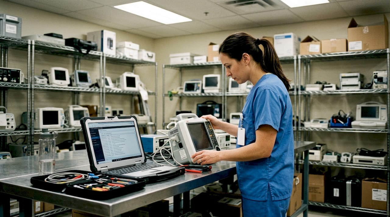 Engineer reviewing healthcare device for security issues