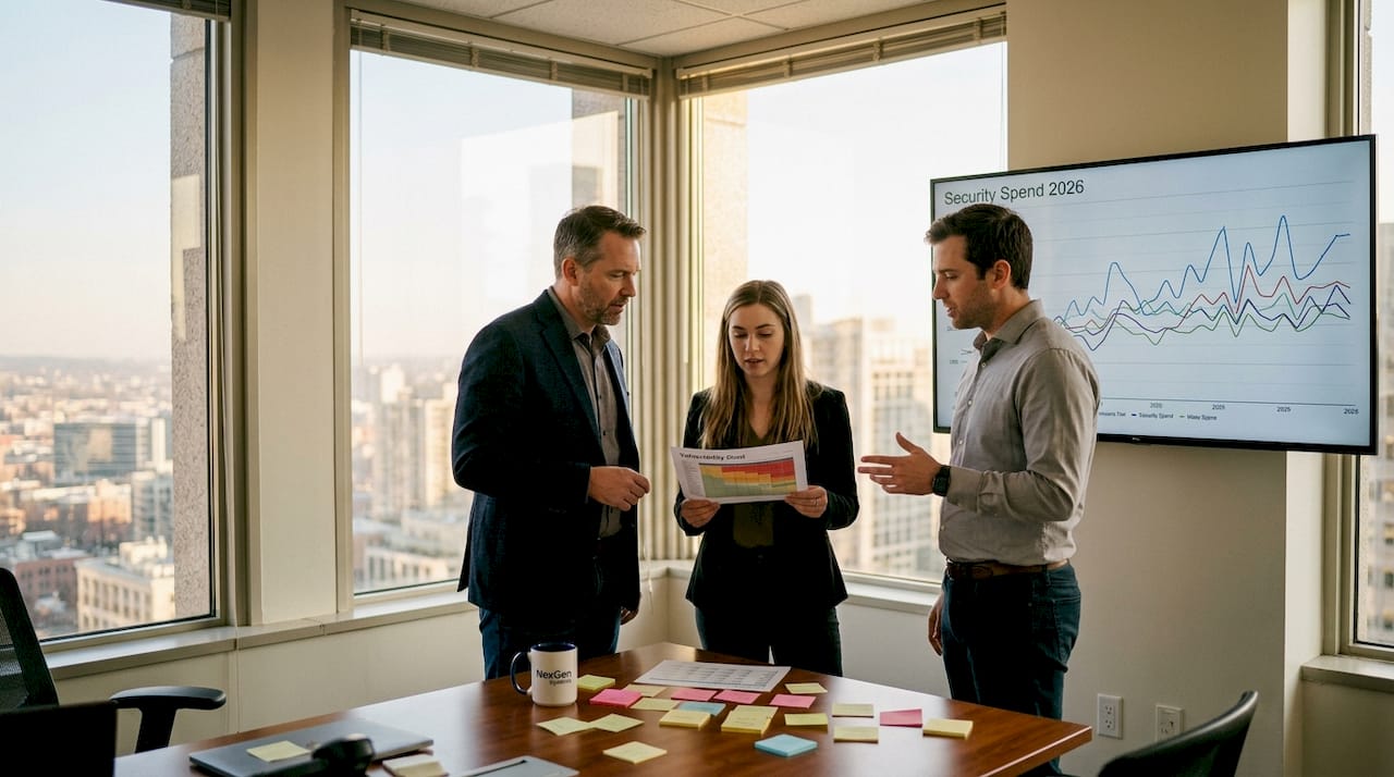 CTO confers with team in security office