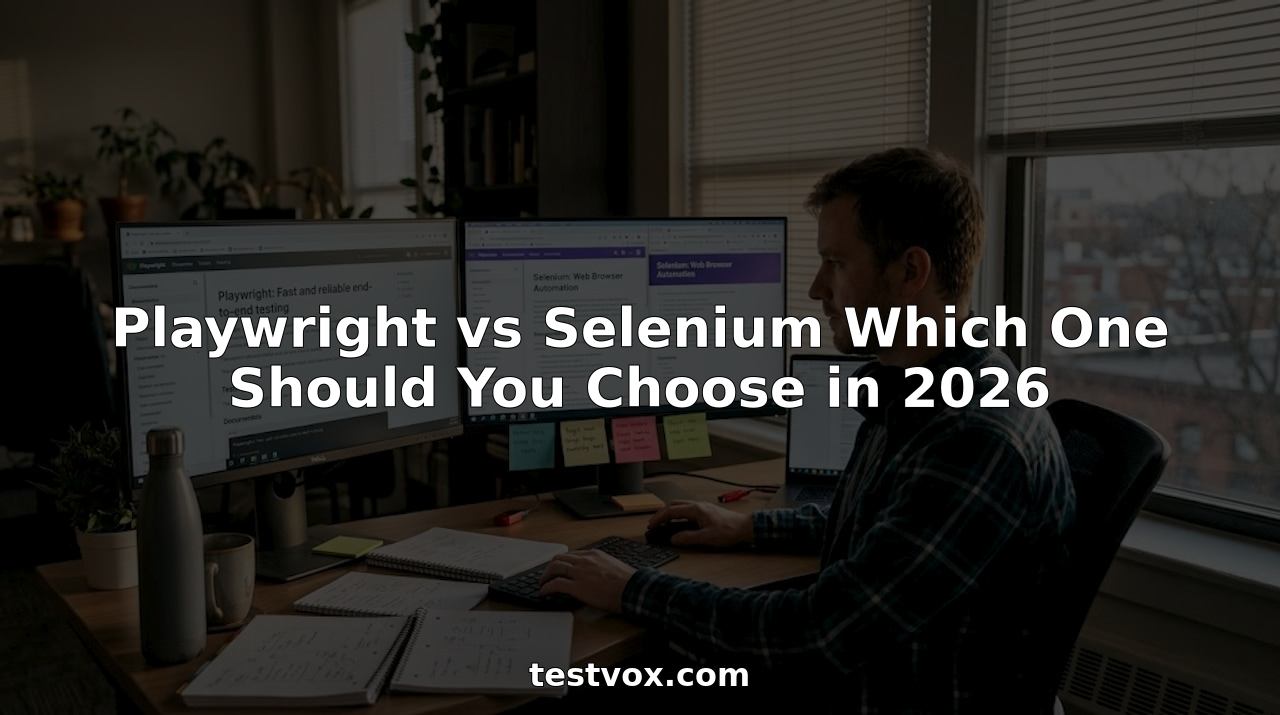 QA engineer comparing Playwright and Selenium in office