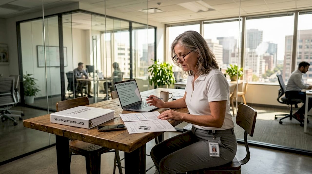 Engineer reviewing medical device compliance documents