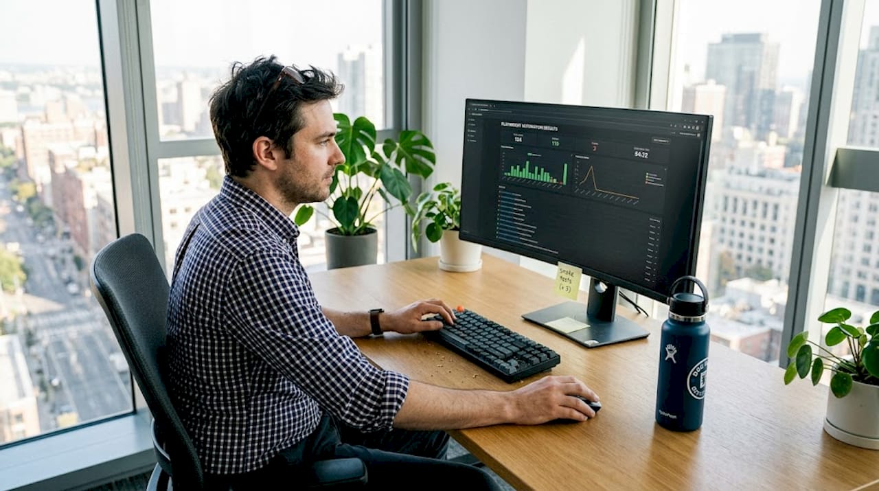 Software tester reviewing Playwright automation results