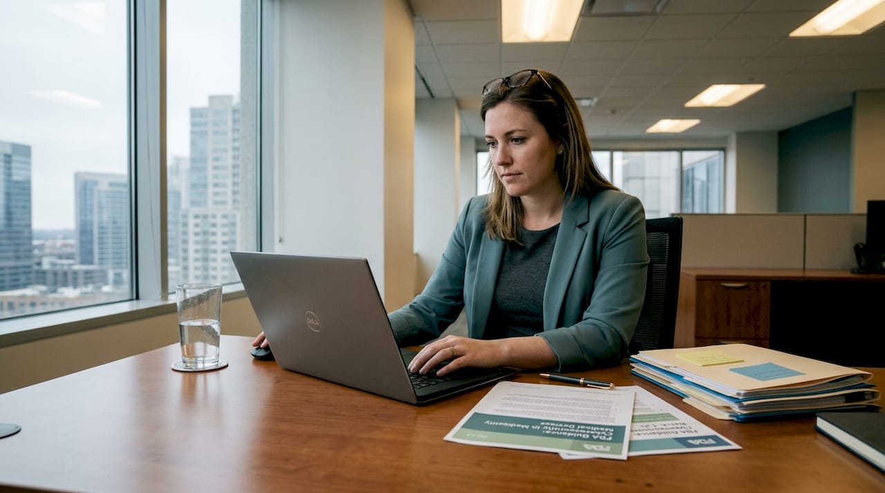 Specialist reviewing FDA medical device documents