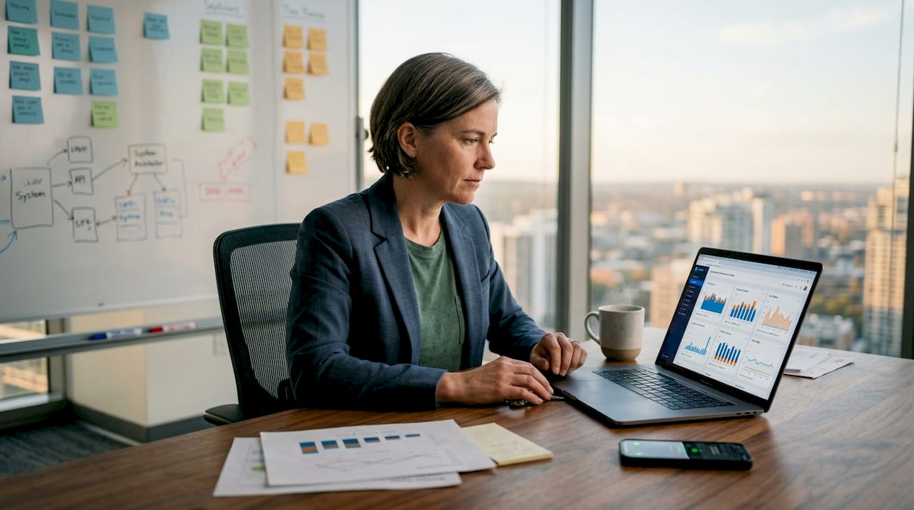 CTO reviews app performance audit in modern office