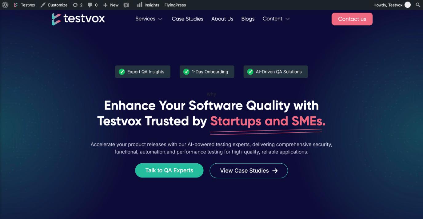 Testvox homepage screenshot