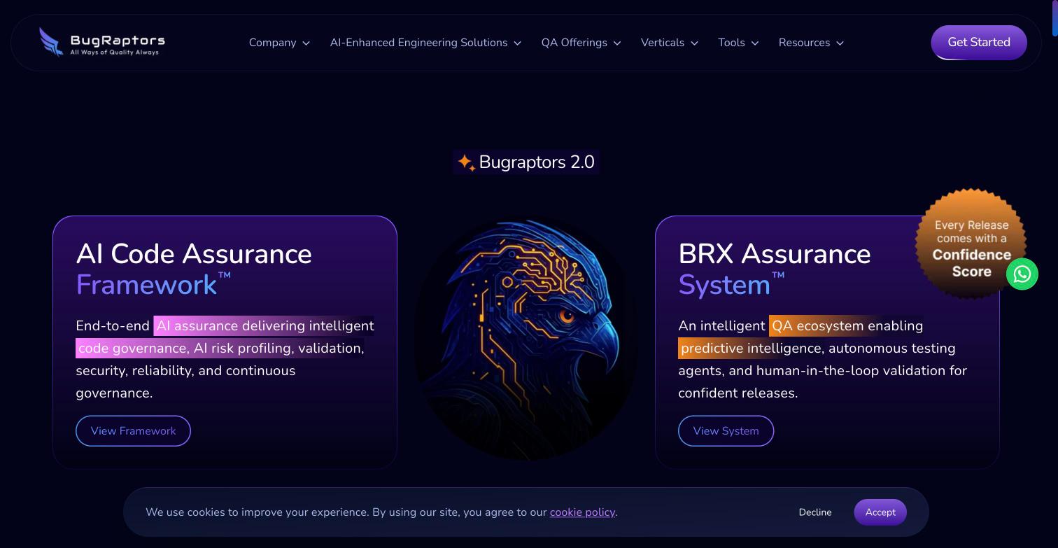 BugRaptors homepage screenshot